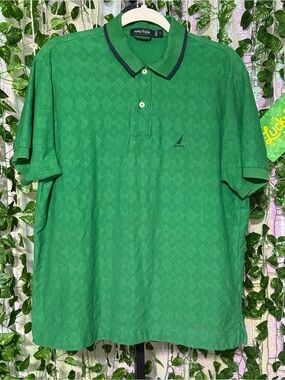 Nautica Green Short-Sleeve Polo with Contrast Collar Trim size small